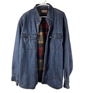 Sun River Fleece Lined Denim Shacket Blue Button Front Heavy Work Shirt L‎